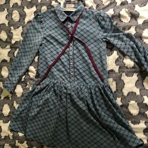 Miss Patina blue and maroon drop waist dress